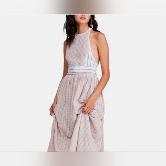 Like New Free People x Color Theory Plaid Midi Dress Sz M $128 Retail - Picture 6 of 15
